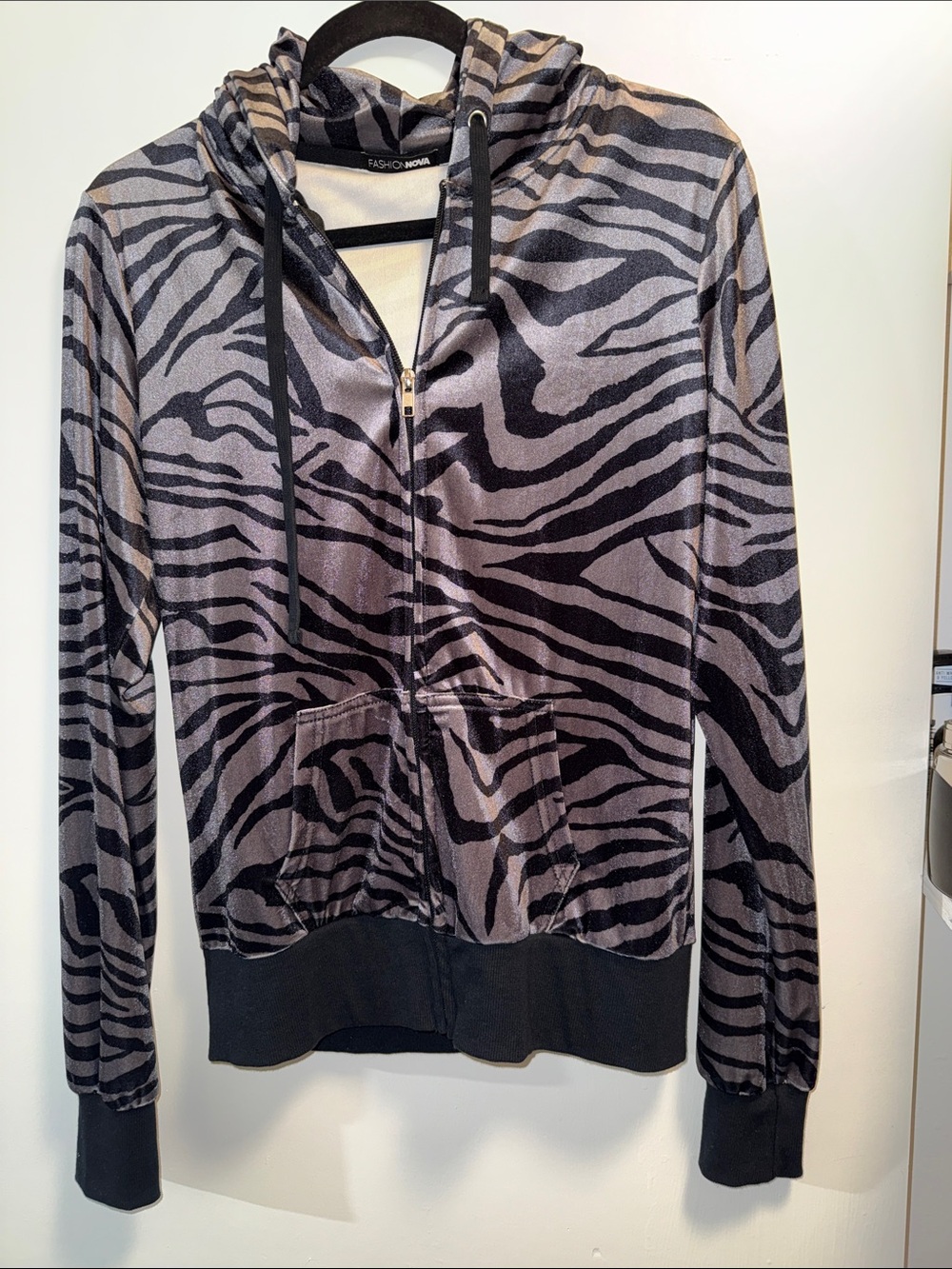 Fashion Nova Gray and Black Zebra Print Hoodie Jacket